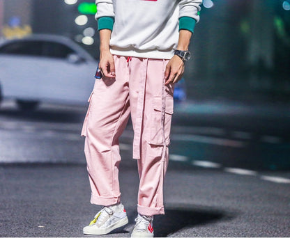 Influx male Harajuku Hong Kong wind ins overalls men's tide brand hip hop pants loose straight personality pants harem pants