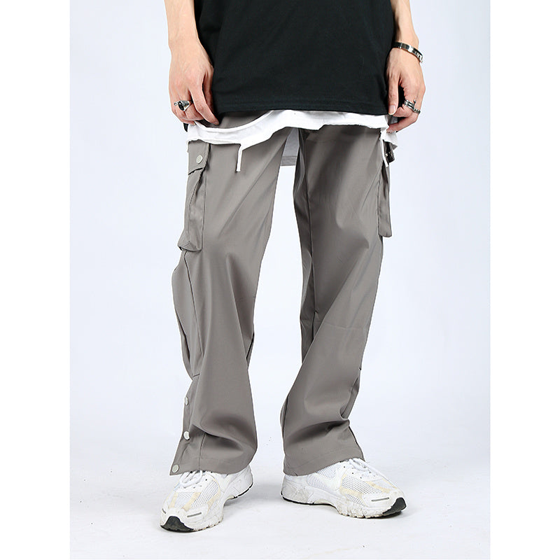 High Street Multi-pocket Casual Trousers For Men And Women Side Breasted Drawstring Cargo Pants Harajuku Solid Loose Pants