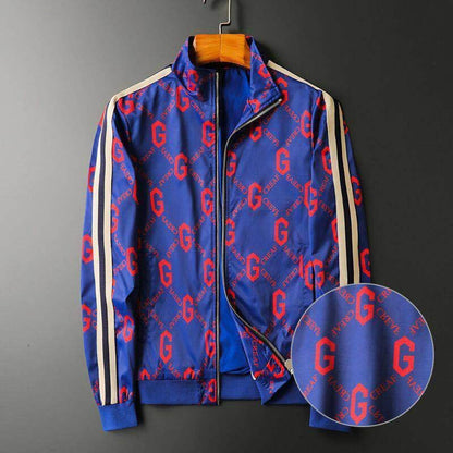 Stand-up collar letter ribbon jacket men