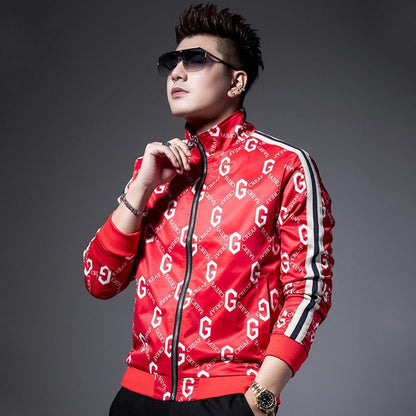 Stand-up collar letter ribbon jacket men