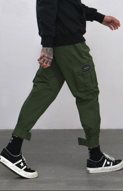 High Street Tide brand multi-pocket function overalls men's beam pants Harlan feet casual pants hiphop lantern pants tide