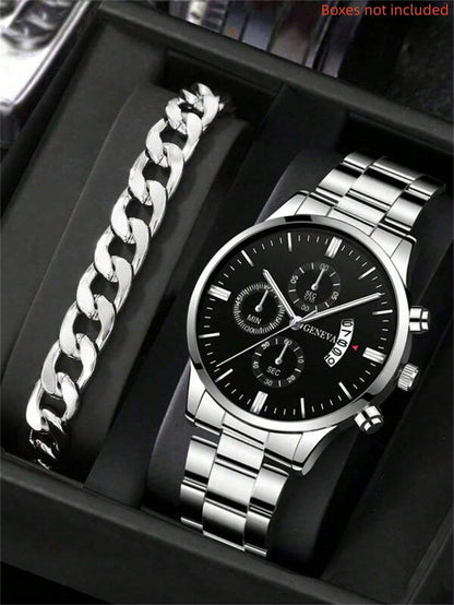 Calendar Steel Belt Large Dial Quartz Watch Men