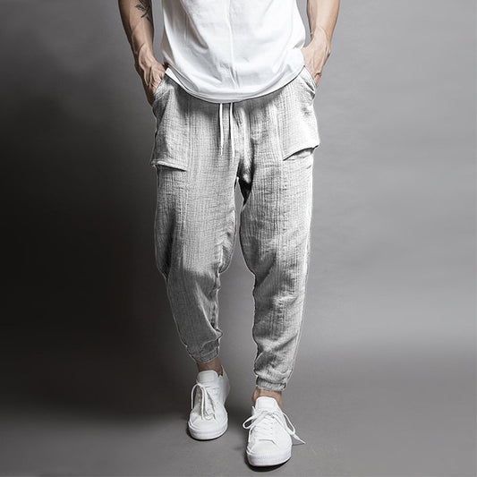 Casual double-layer wrinkled color beam leg pants