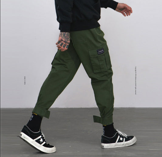 High Street Tide brand multi-pocket function overalls men's beam pants Harlan feet casual pants hiphop lantern pants tide