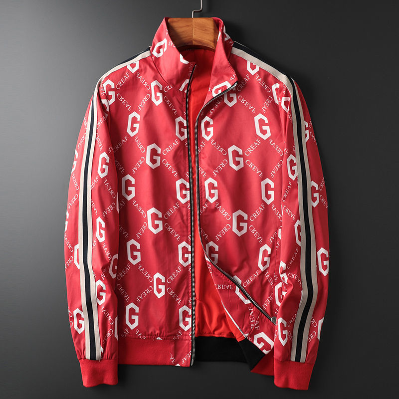 Stand-up collar letter ribbon jacket men