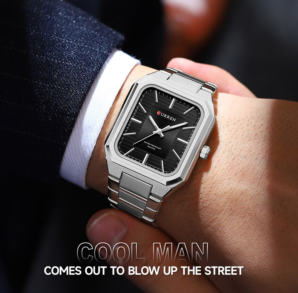 Men's Fashion Steel Band Business Square Quartz Watch