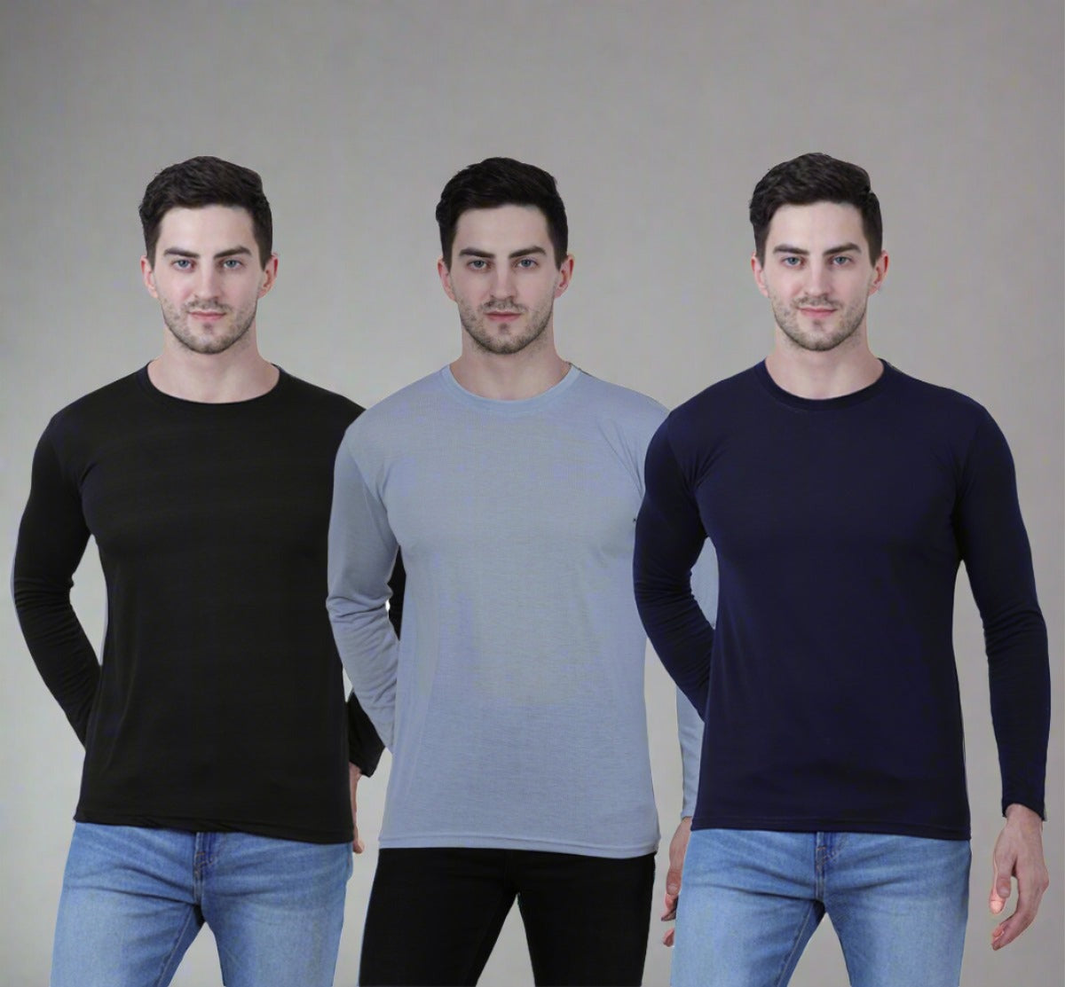 Men's Cotton Round Neck Full Sleeves Stylish Tshirt (Pack of 3)