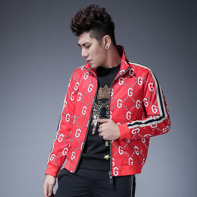 Stand-up collar letter ribbon jacket men