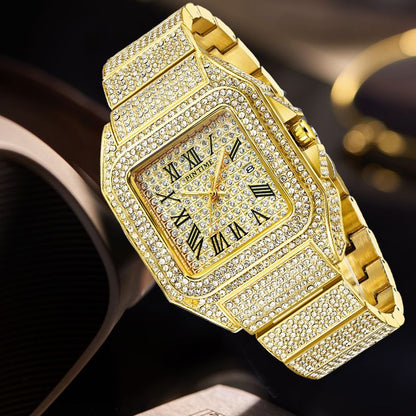 PINTIME Men's Quartz Watch Square Diamond