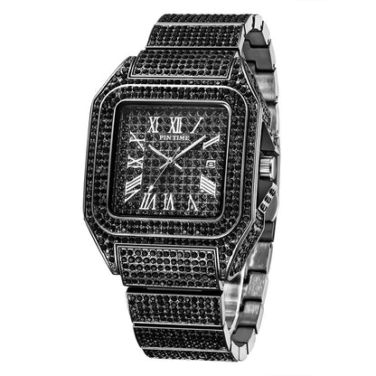 PINTIME Men's Quartz Watch Square Diamond