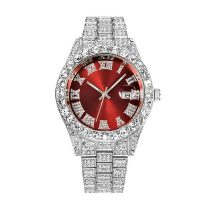 Hot Men's Steel Belt Hip Hop Roman Scale Diamond Quartz Watch